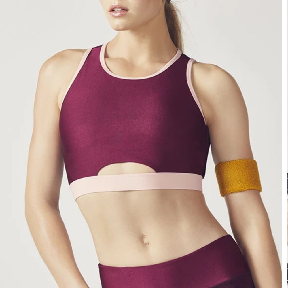 Fabletics Luana Midi Sports Bra Cranberry Shimmer Cut Out Women‎ Size Small